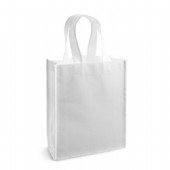 Liten men bred kasse med tryckt logo.