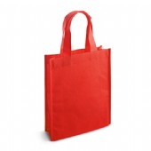 Liten men bred kasse med tryckt logo.