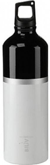 Två tonad aluminiumflaska med silver rand.