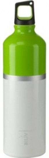 Två tonad aluminiumflaska med silver rand.