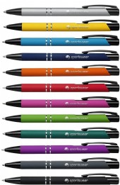 metallpenna i 12 färger med gummerad pennkropp