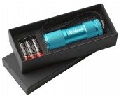 ficklampa i eloxerad aluminium i presentask.