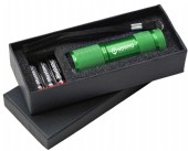 ficklampa i eloxerad aluminium i presentask.