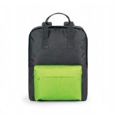 svart ryggsäck med framficka i fem olika färger.