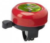 Ringklocka i metall med tryckt logo.