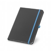 Svart anteckningsblock i läder imitation.