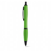 Profilpenna med gummerat grepp och svart clip.