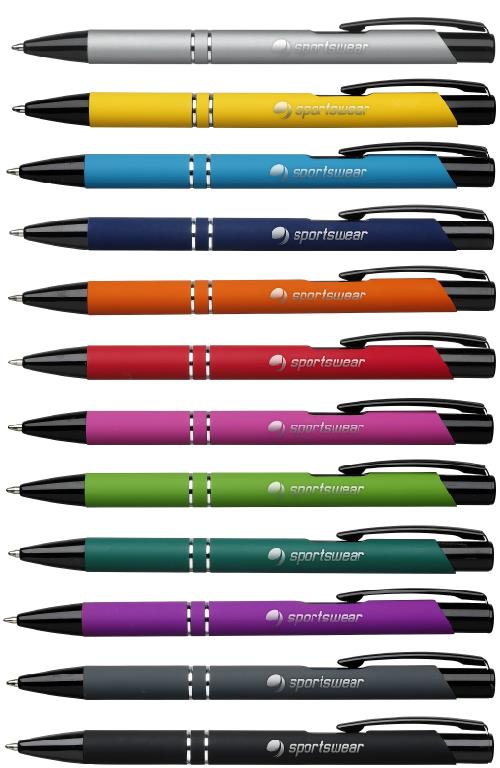 metallpenna i 12 färger med gummerad pennkropp