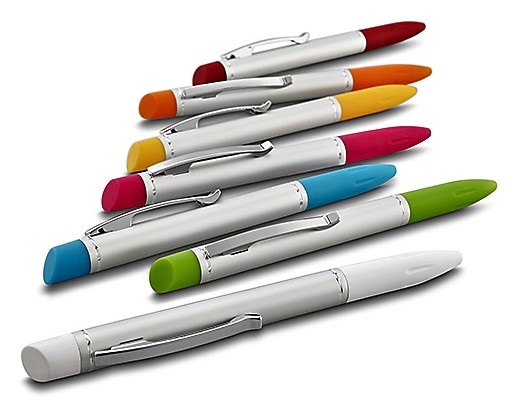 penna i en kombination av aluminium och ABS med gummerat grepp.