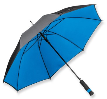 Paraply med svart utsida och färgad insida